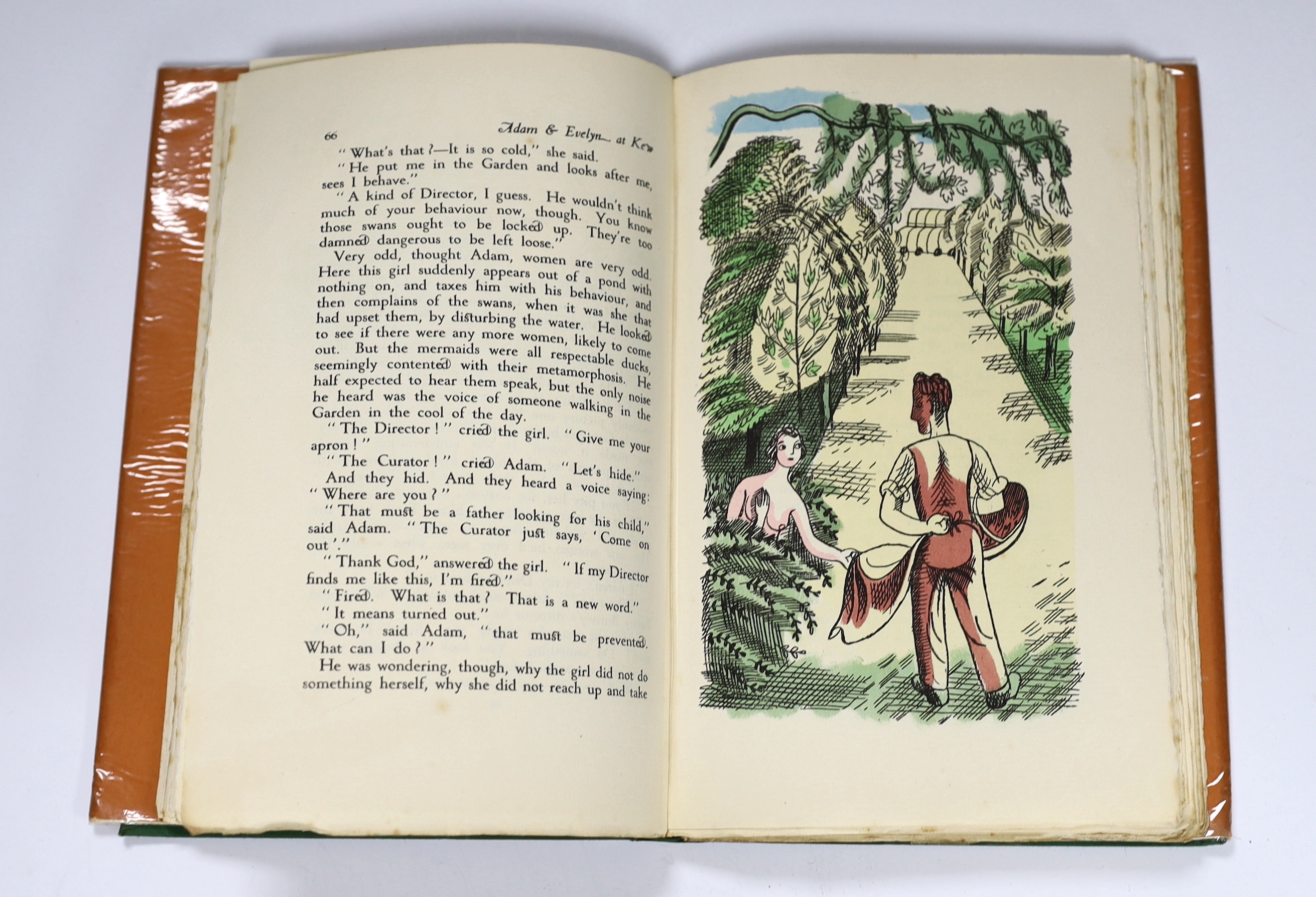Herring, Robert - Adam and Evelyn at Kew, or, Revolt in the Gardens, one of 1000, illustrated by Edward Bawden, with 13 pochoir plates, 6 illustrations in the text and the endpapers decorated with aerial views of Kew Gar